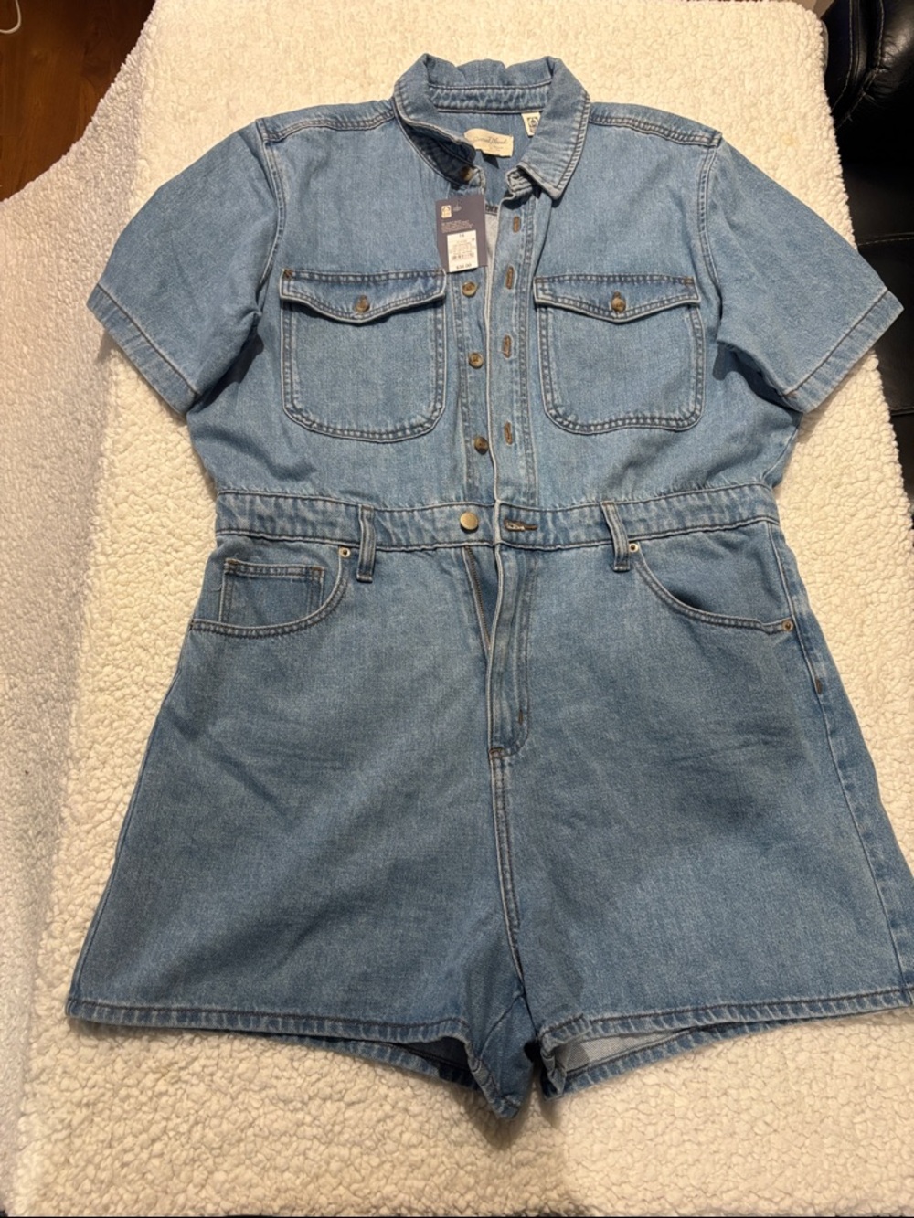 Universal Thread Light Wash Denim Shortall Romper - Blue